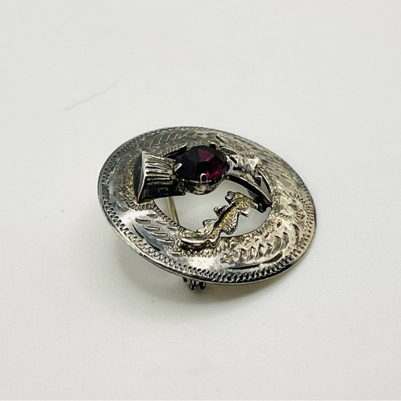 Dainty Vintage Sterling Silver and Amethyst Thistle Brooch - Picture 3 of 9